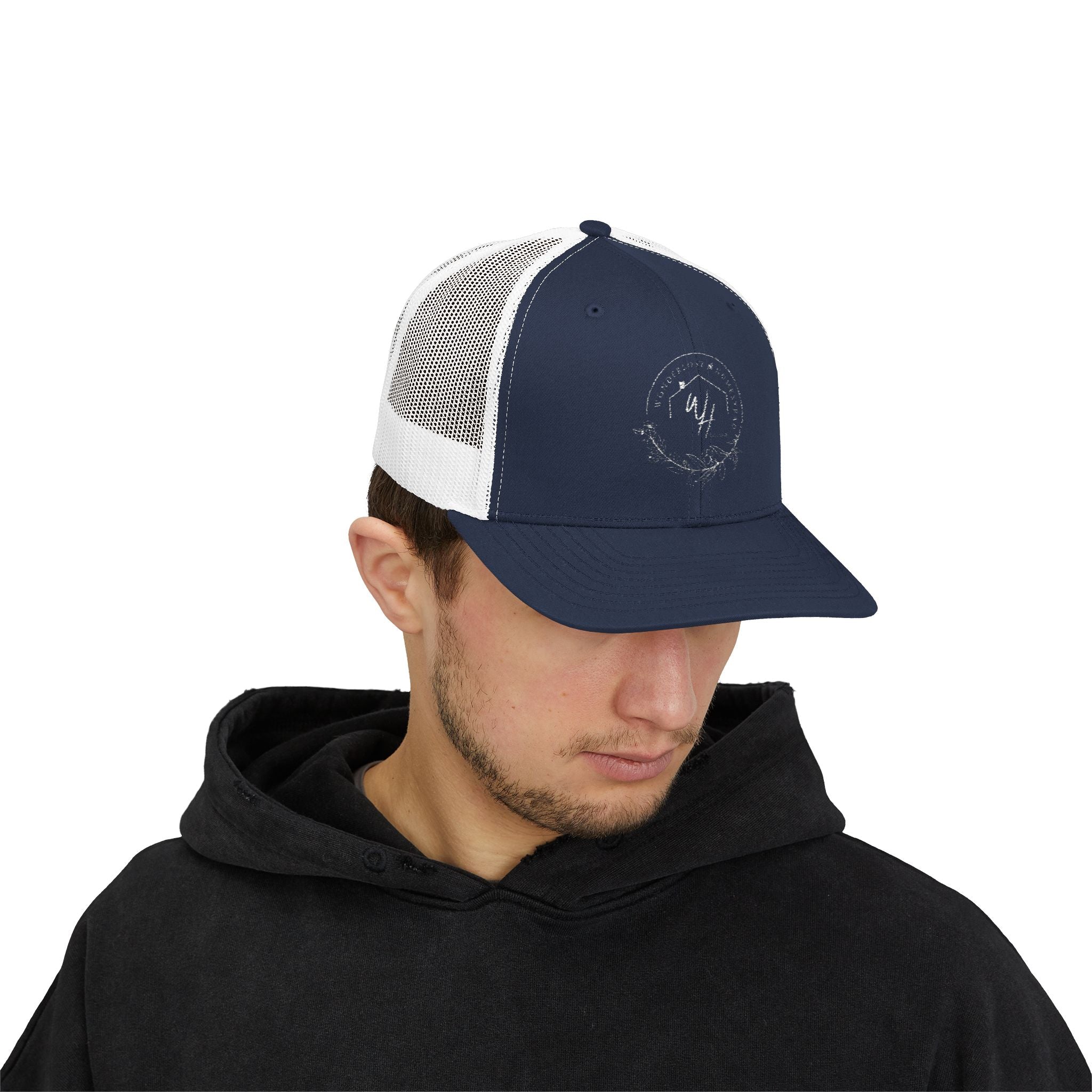 Snapback Trucker Cap, White Logo