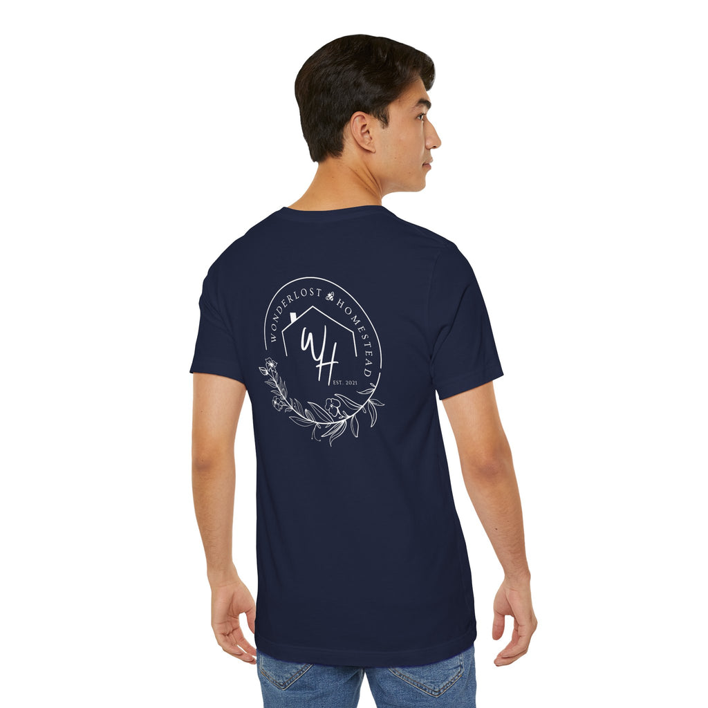 Unisex Short Sleeve T-Shirt, White Logo (Front/Back Designs)